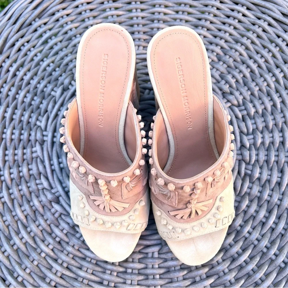 NWOT Sigerson Morrison Philip Suede Open Toe Mule Blush Sz 7.5 - Picture 3 of 11